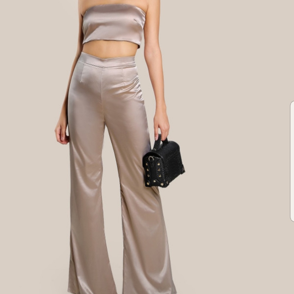 SATIN two-piece pant and tube top outfit NEW
